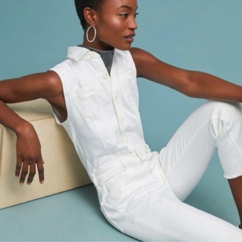 Nwot Pilcro Anthropologie Denim Jumpsuit Size 0 White